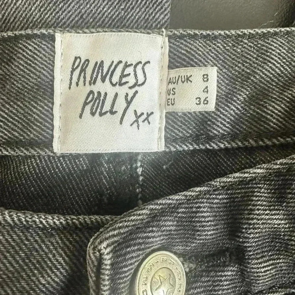 Princess Polly HIgh rise Black Wash Wide Leg Ripped Distressed Jeans Size 4 - Picture 5 of 5